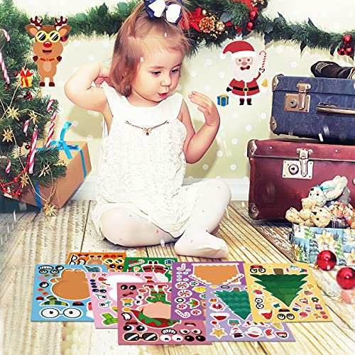 Christmas Make Your Own Stickers, 32 Sheets Christmas Make a Face Stickers, Kids Arts Crafts Xmas DIY Sticker for Christmas Holiday Winter DIY Crafts Party Favor