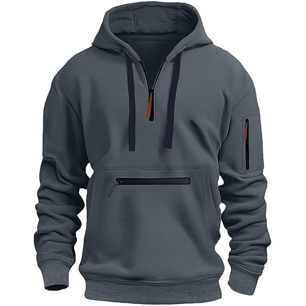 YSERB Sweatshirt for Men with Multi Pockets Half Zip Hoodie Long