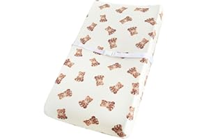 LifeTree Muslin Changing Pad Cover for Baby Girls Boys, 70% Viscose from Bamboo and 30% Cotton, 16"x32" Diaper Change Table Pad Covers, Soft Changing Pad Sheets, Bear Pattern