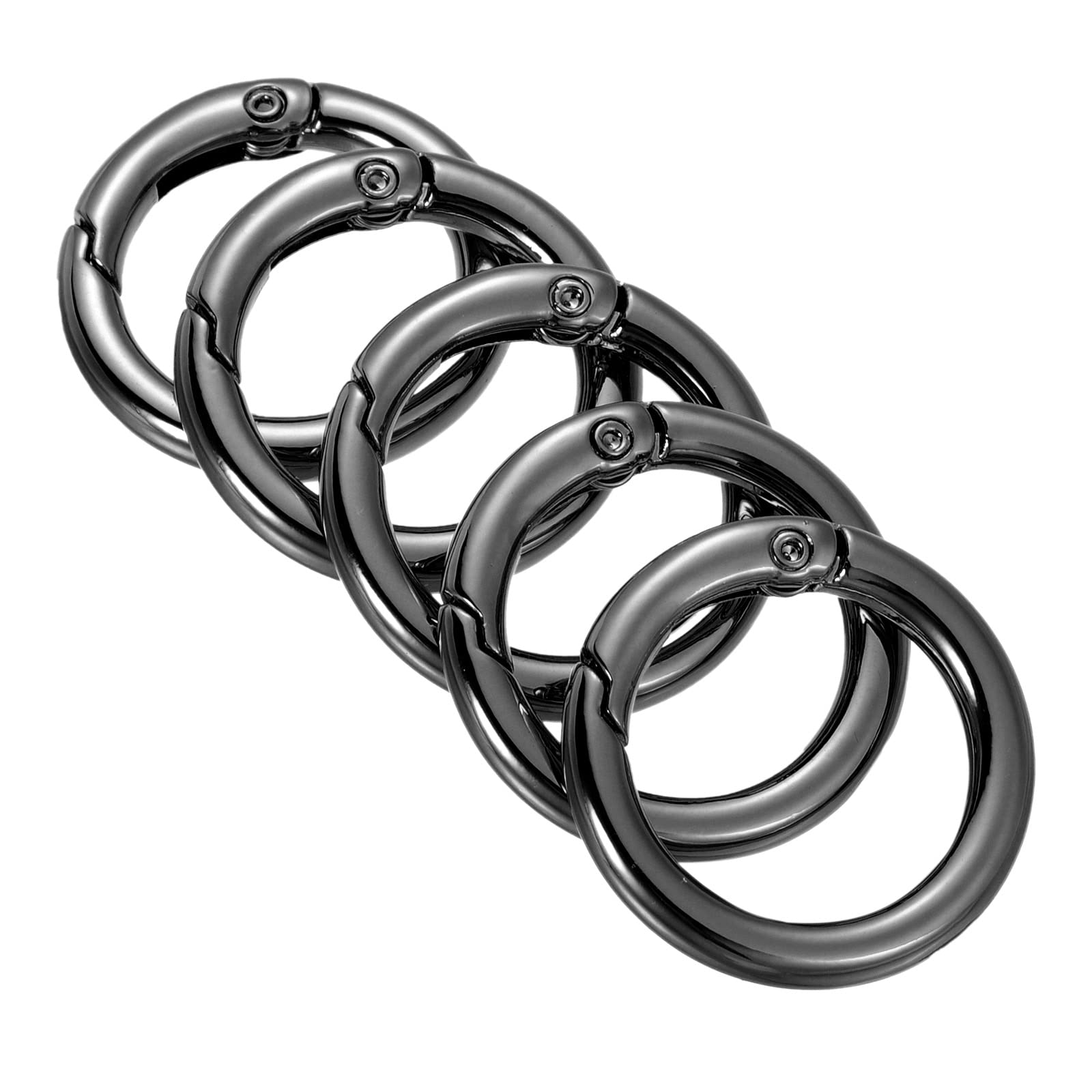 PATIKIL 28x20x4mm Spring Gate O Rings, 5 Pack Round Snap Clip Zinc Alloy for Keyrings Buckle, Black