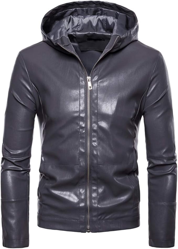 MENHG Herren PVC Leder Einfarbig Sweatshirt Jacke Hoodies Hoody T