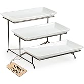 LAUCHUH 3 Tier Serving Tray for Party, Porcelain Tiered Serving Tray Stand Collapsible Sturdier Metal Rack Fruit Tray with 2 Cross Bars for Valentine's Day Dessert Party Display Set, 12 Inch, Bronze