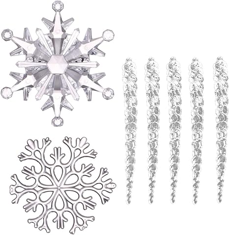 Amazon Co Jp Tomaibaby 7pcsクリスマススノーフレークデコレーションつららオーナメントセットクリアスノーフレークアクリル クリスマスオーナメントサンタパーティーデコレーションクラフトプロジェクトツリー装飾 ホーム キッチン
