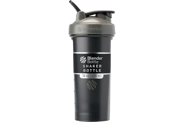 BlenderBottle Classic V2 Shaker Bottle Perfect for Protein Shakes and Pre Workout, 28-Ounce, Grey/Black