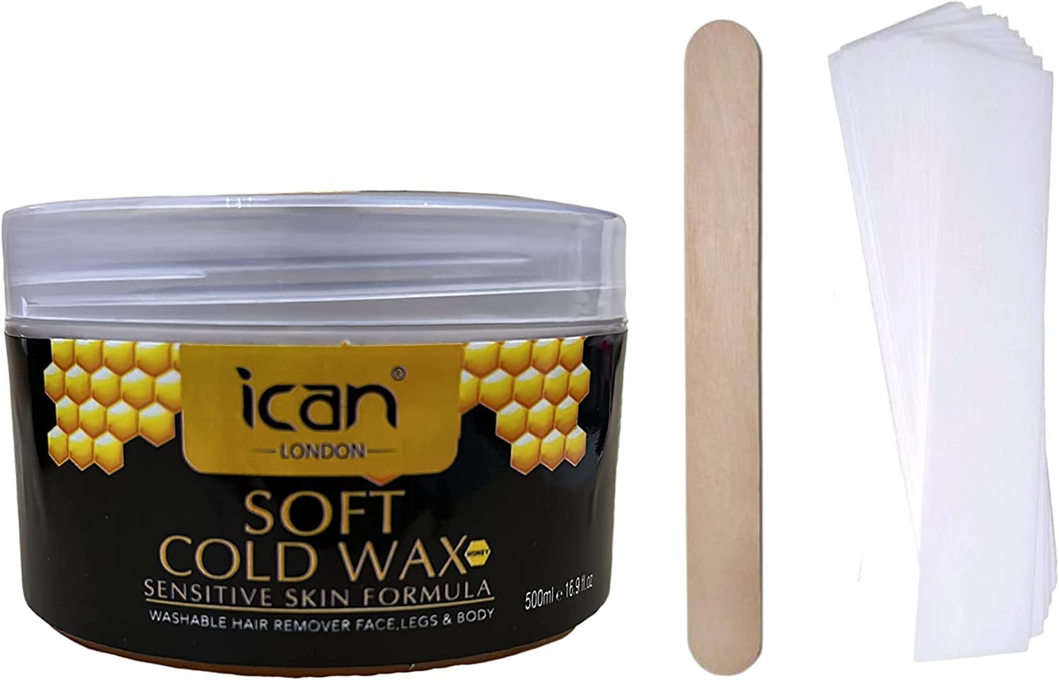 ican London Honey Soft Cold Wax For Hair Removing Face, Legs & Body Hair 500ml