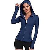 Zyrulix Women's Hooded Athletic Full Zip Workout Jacket With Pockets Running Slim Fit Yoga Sportwear With Thumb Holes