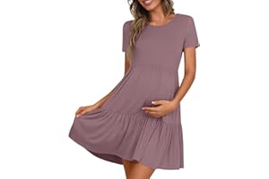 DreamGlee Women's Maternity Summer Short Sleeve Dresses Ruffle Tiered Swing Loose Fit Pregnancy Dress