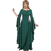 daizbella Renaissance Dress Medieval Costume Women Exclusive Medieval Wedding Dress with Long Trailing Sleeves