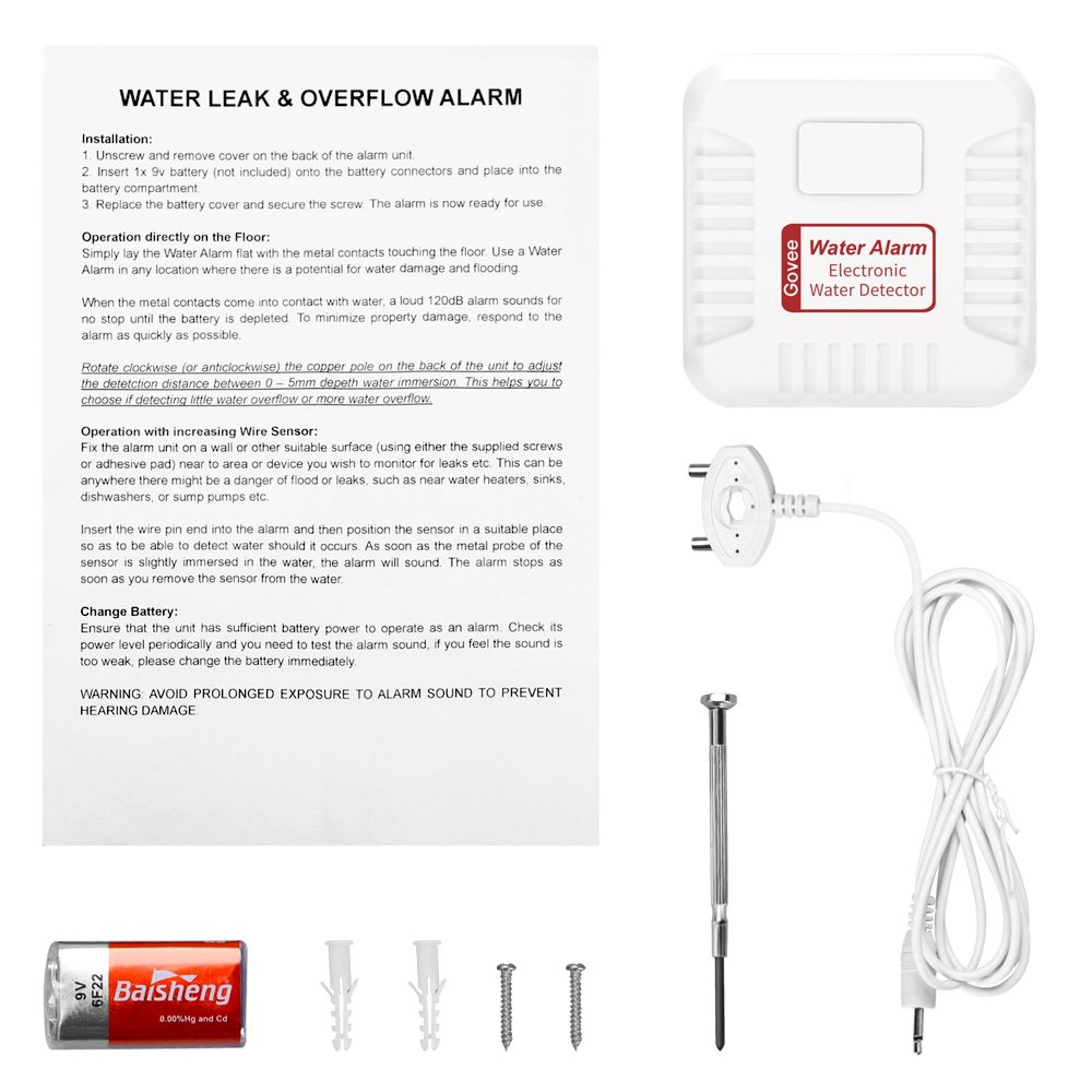Battery Included Govee Water Leak Detector Alarm with Sensor Probe and