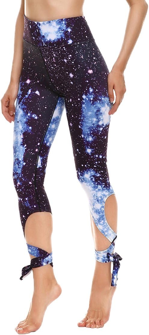 Abby Berny Womens Digital Print Bandage Tie Workout Capri Leggings Tights