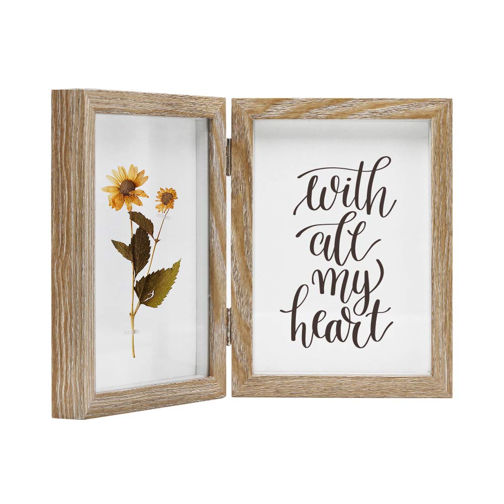 Afuly Double Photo Frame 7x5 Wooden Hinged Shadow Box for 2 Pictures Mothers Day Friends Gifts