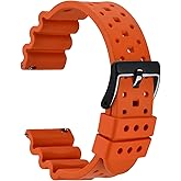 WOCCI 22mm Ventilated Watch Band for Men, FKM Rubber, Black Buckle (Pumpkin Orange)