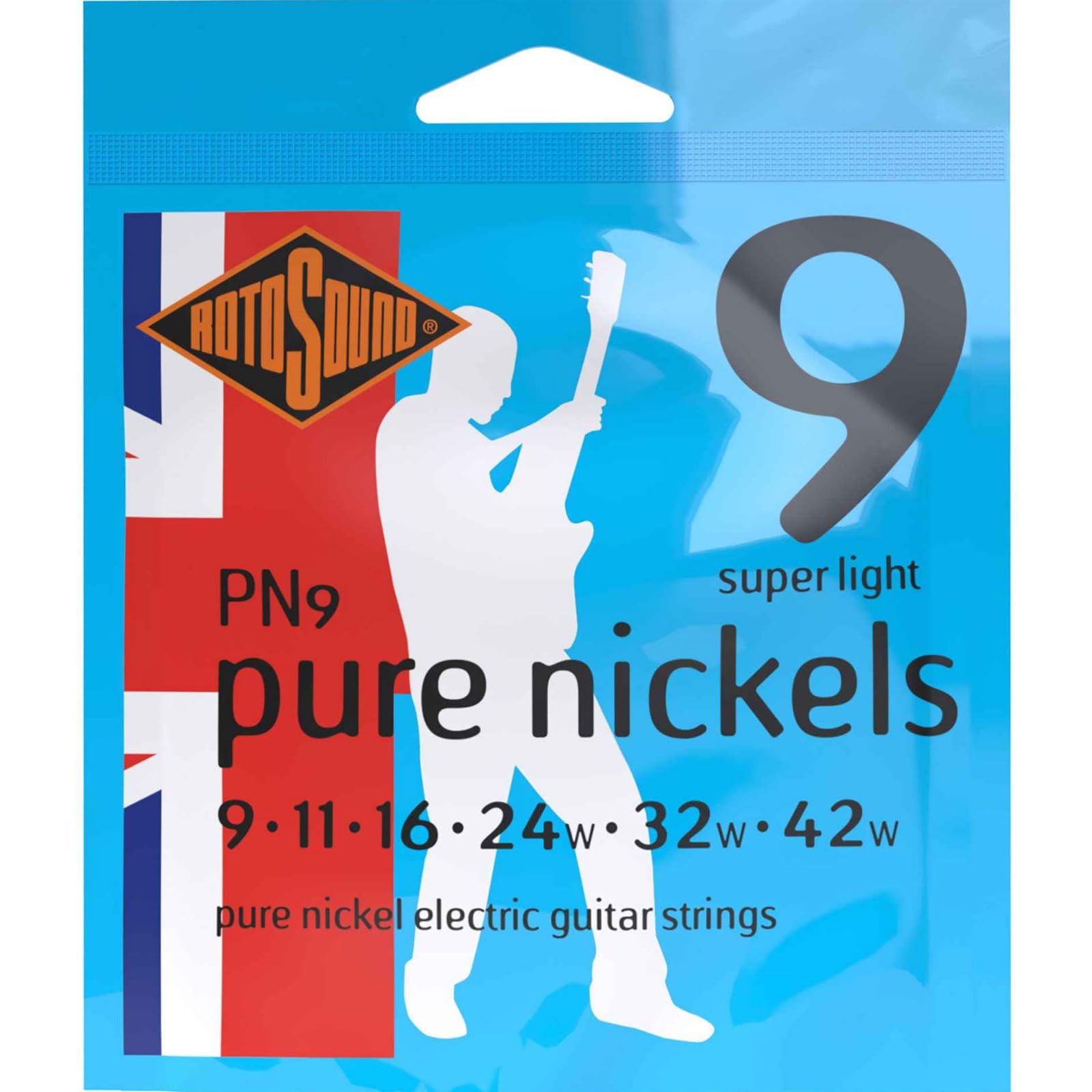 Rotosound PN9 Pure Nickel Super Light Gauge Electric Guitar Strings (9 11 16 24 32 42), White Black Red Blue โ image 1