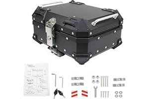 TJHSM 22L Black Motorcycle Top Case Aluminum Motorcycle Trunk Tour Tail Box with Security Lock