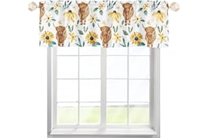 HawSkgFub Baby Girl Highland Cow Sunflower Leaf Floral Nursery Curtains Valance 54 x 18 Inch, Animal Flower Short Half Topper Window Rod Pocket, Kid Toddler Bedroom Playroom Home Kitchen Decor