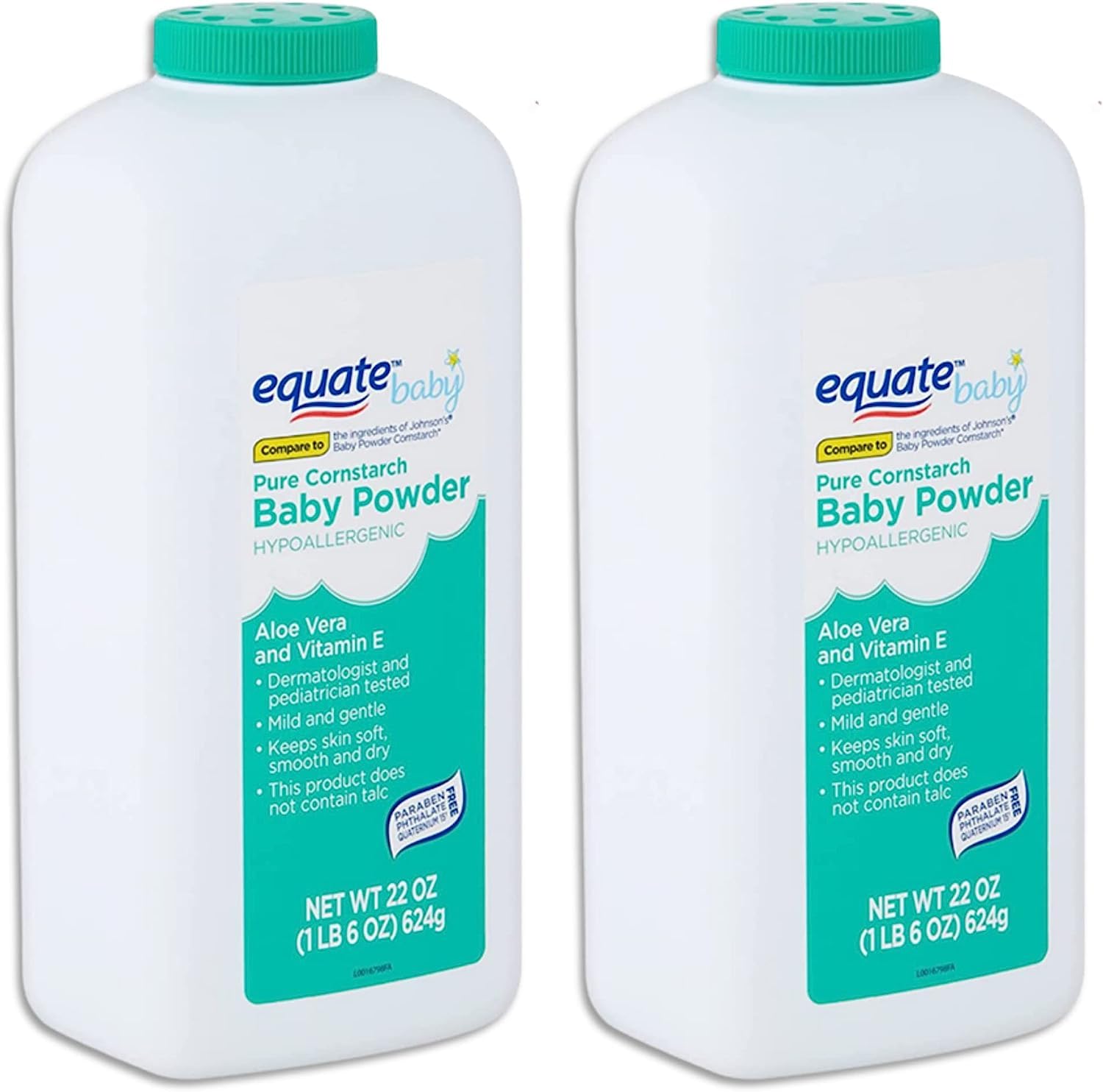 Pure Cornstarch Baby Powder Aloe and Vitamin E (22 oz - 2 Pack)