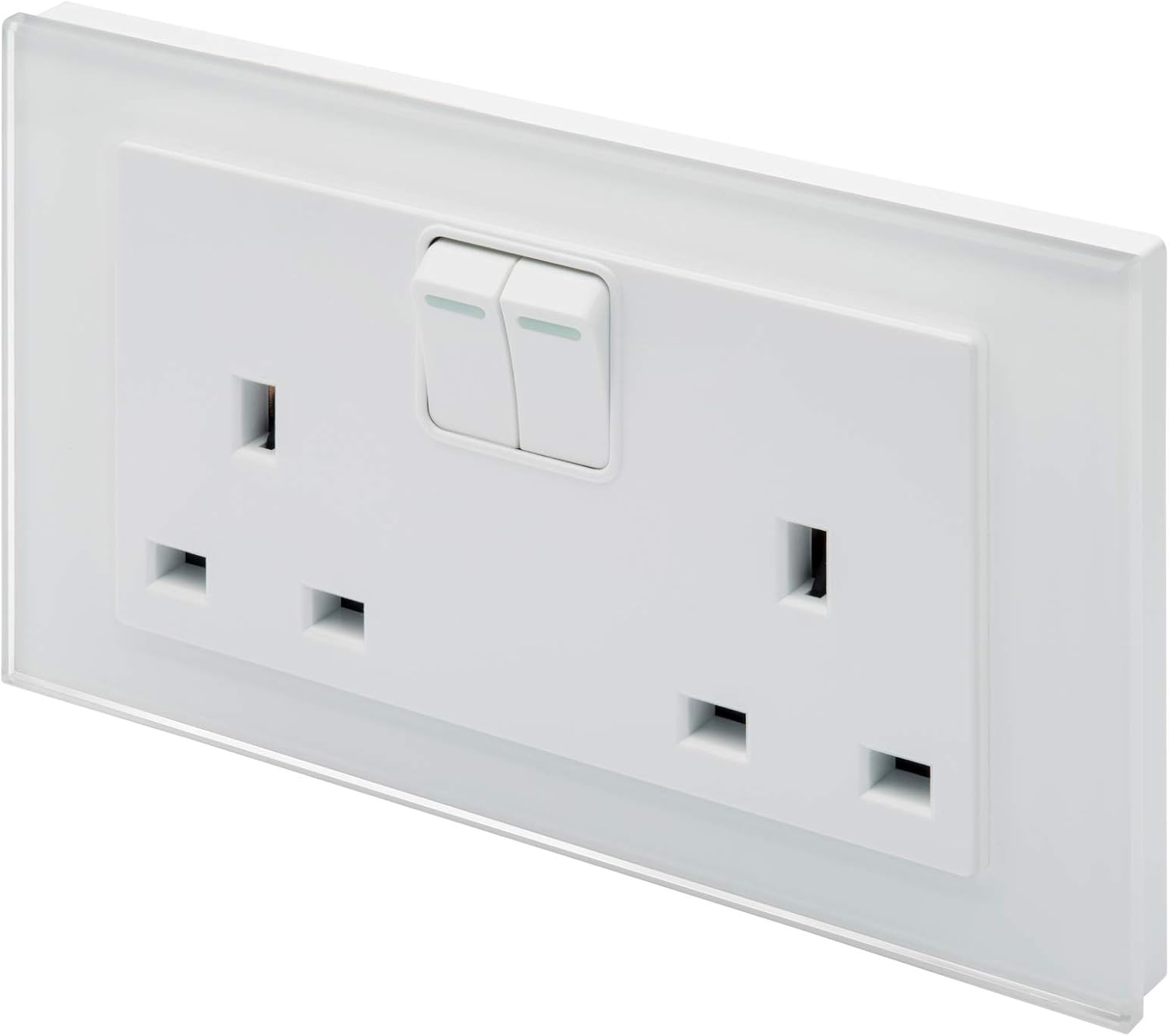 Retrotouch Crystal, Double Plug Socket, Switched, White Glass, 13A, w8 x h86 x d146 mm