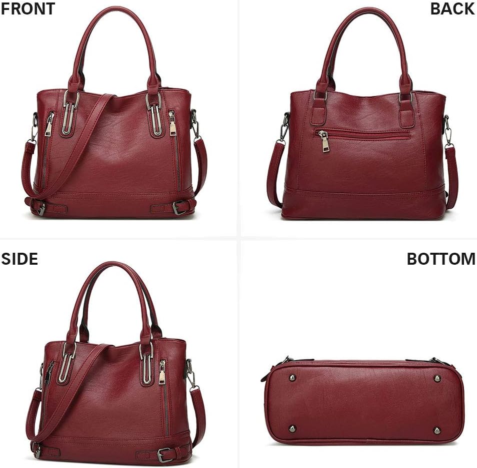 VINBAGGE Ladies Leather Handbag Designer Top Handle Bag Vintage Tote Crossbody Shoulder Bag Fashion Clutch for Women - Burgundy Red - Image 3