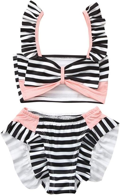 0-10 Years Old Girls Outfits Set, Children Girls Sleeveless Ruffle Stripe swimsuit+Shorts Bikini Swimwear Set, Baby Clothing Set