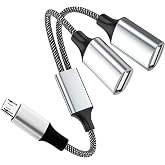 Fidioto Short Micro USB to USB A Splitter, Micro USB Male to Dual USB A Female OTG Adapter, USB 2.0 OTG Cable Converter Hub for Samsung Phone S7/S6/LG/Flash Drive/Mouse/Keyboard/Android Phone and etc