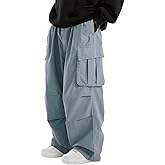 WZIKAI Men's Baggy Cargo Pants Elastic Drawstring Parachute Cargo Pants Casual Loose Fit Joggers Hiking Pants with Pockets