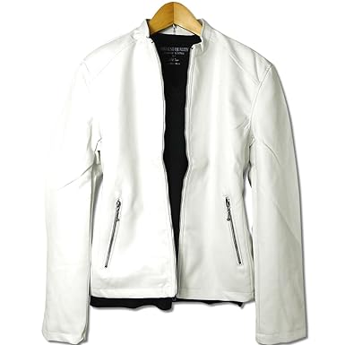 Amazon ｐｕレザー シングル ライダースジャケット 白 メンズ