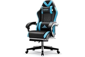 TUKAKA Gaming Chair,Ergonomic Massage Computer Office Desk Chair with Footrest,Pocket Spring Cushion,Reclining Leather Adjustable Gamer Chair with Headrest and Lumbar Support,Blue