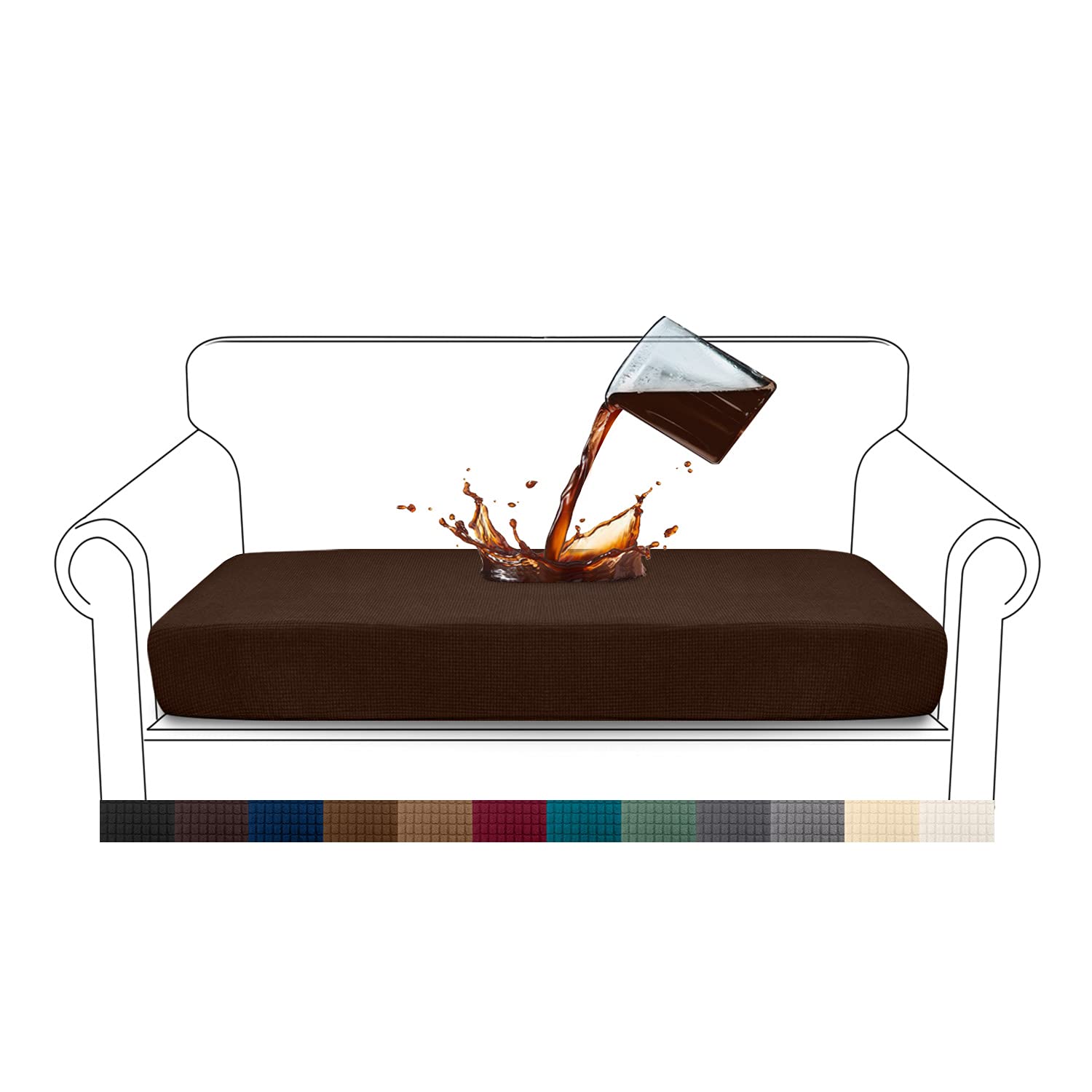 Granbest Premium Water-Repellent Sofa Seat Cushion Covers High Stretch Jacquard Fabric Couch Seat Slipcover Protector for 2 seater sofa (2 seater, Chocolate) — image 1