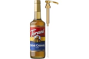 Torani Coffee Syrup, Crème Caramel Flavoring for Drinks, Glass Bottle with Pump Included, 25.4 Oz