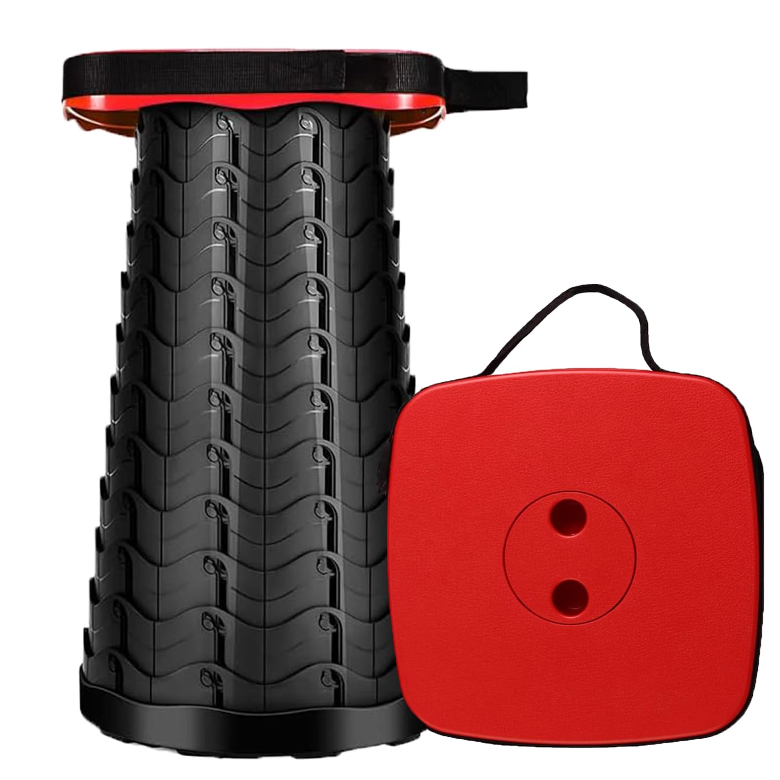 MKBK Telescopic Stool Adjustable Square Camping, Collapsible Outdoor for Camping, Fishing, Hiking, Larger Area Square and Load Capacity 485 LB (Red)