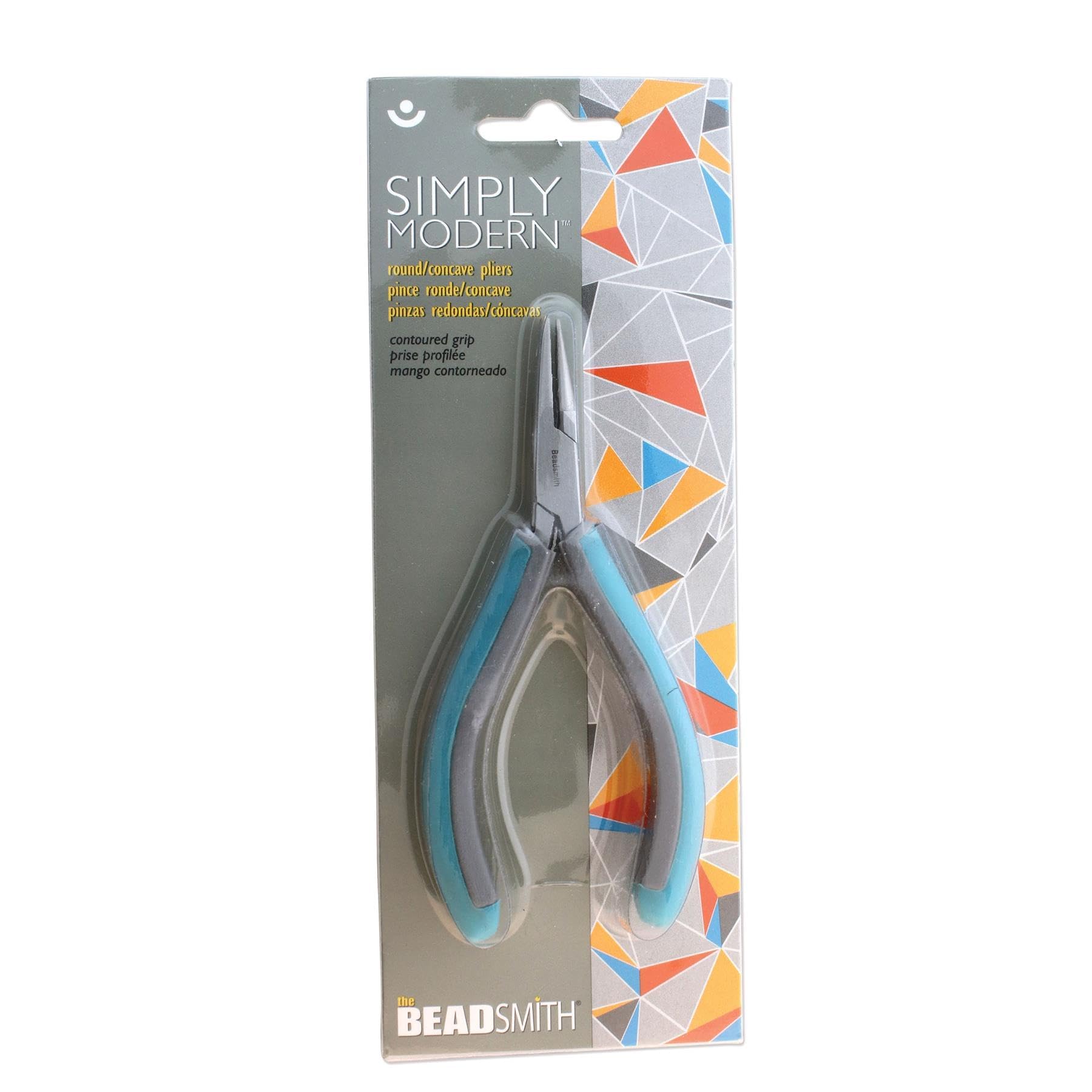 The Beadsmith Simply Modern Half Round Nose/Half Concave Pliers, 4.5 Inches (114mm) With Polished Steel Head, PVC Grip Handles and Double-leaf Springs, Tool For Jewelry Making