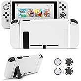 JINGDU Protective Case Compatible with Switch 2017, Dockable TPU Cover Accessories for Switch Console and Grip Joy-Con, The Switch Protector with 4 Thumb Grip Caps, White
