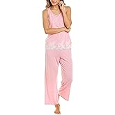 Natori Women's Luxe Shangri La PJ Set, HT. Rose Bloom/White, Large