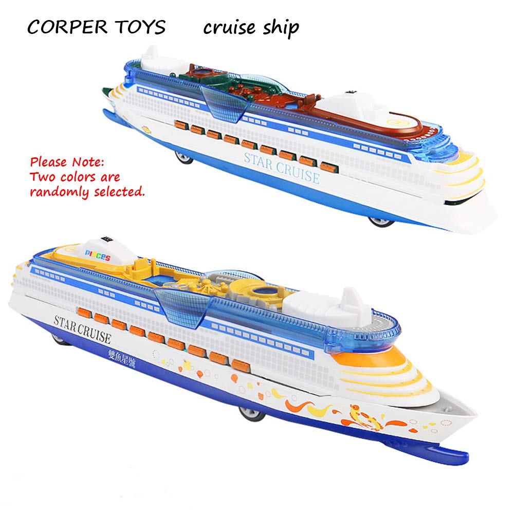 Corper Toys Ship Toy Die Cast Metal Cruise Ship Model Ocean Liner Boat Pull Back Toy For Kids With Flashing Led Lights And Sounds