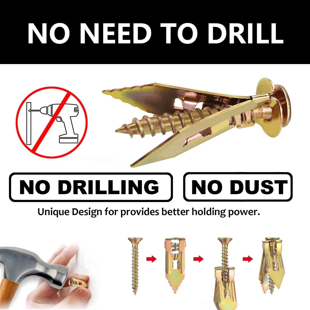 Selbstbohrende Dübelschrauben, selbstbohrende Trockenbaudübel und Schraubensatz zum Nass- und Fixieren von Trockenbaudübel-Reparaturwerkzeugen zum Befestigen von Terrassenmöbeln (100, 3+3.5cm) 4