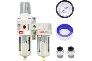 RIH Air Dryer System - 3/8”NPT Double Air Filters-5 Micron Particulate Filter& Air Pressure Regulator - Gauge(0-150 psi), Semi-Auto Drain, Poly Bowl,Bracket - 3 in 1 Two Unit
