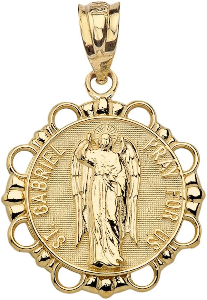 Amazon Com 14k Yellow Gold Archangel St Gabriel Pray For Us Prayer Round Medal Pendant Jewelry