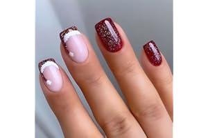 JNRNALI Christmas French Tips Press On Nails Short Square, 24Pcs Christmas Fake Nails Cute Christmas Hat Designs Stick On Nails Christmas Nail Accessories Decorations for Women Girls