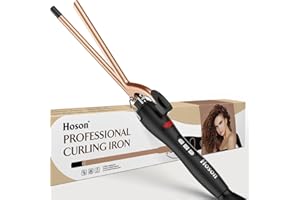HOSON 9mm Thin Curling Iron Ceramic, 3/8 Inch Small Barrel Curling Wand for Long & Short Hair, LCD Display with 9 Heat Setting Include Glove(Golden)