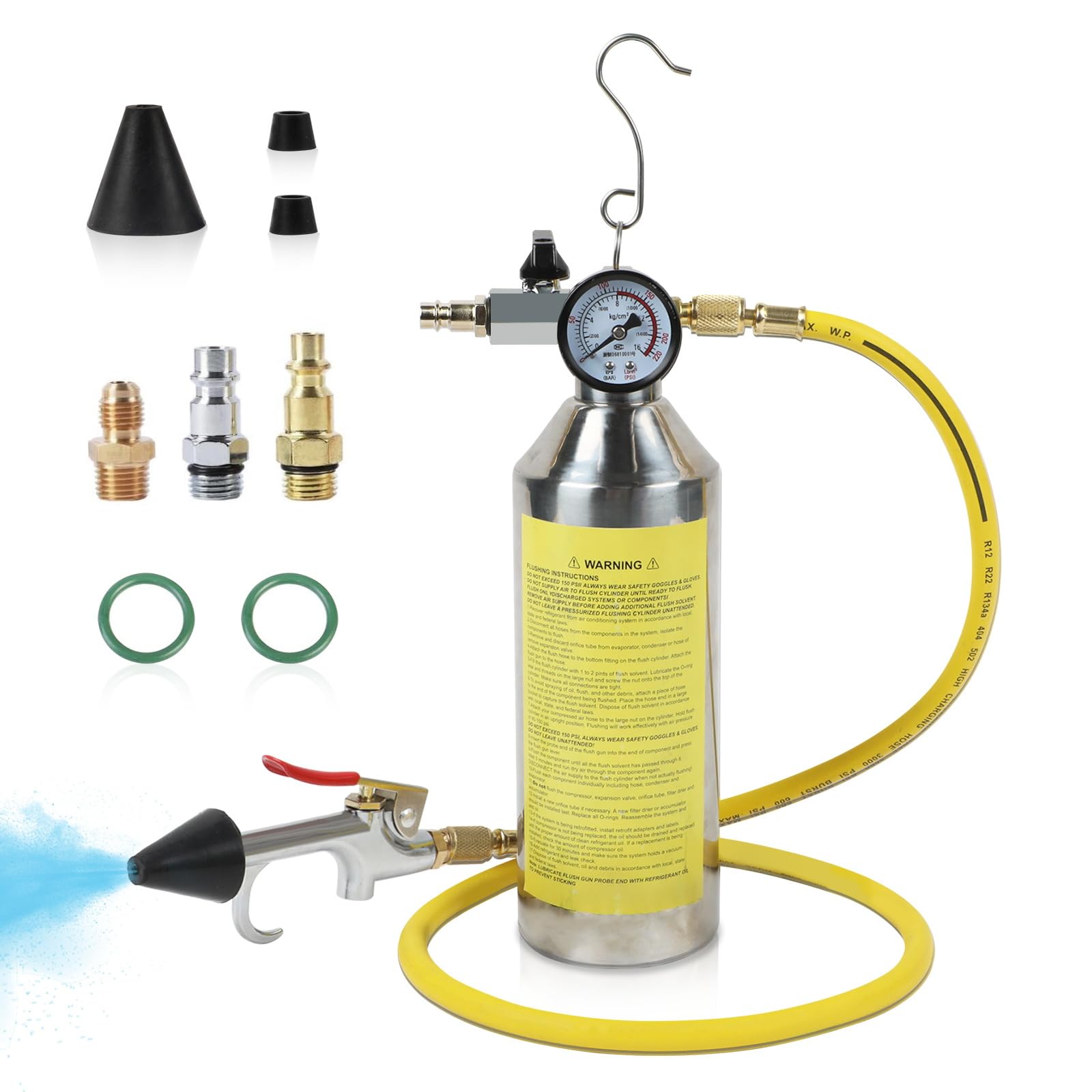 Photo 1 of AC Flush Kit,AC Conditioning System Cleaning Tool Set with Thickened Stainless Steel Tank,Nylon Hose, Flushing Spray Gun for R134A R12 R22 R404 R410A