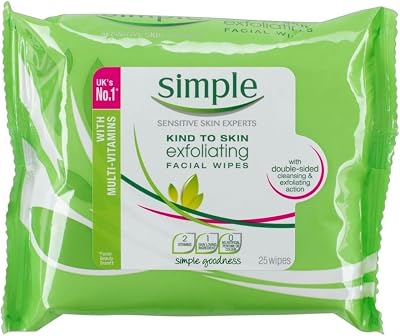 Simple Kind To Skin Exfoliating Facial Wipes 25 Pieces Gentle Cleansing