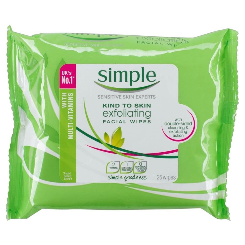 Simple Kind To Skin Exfoliating Facial Wipes 25 Pieces