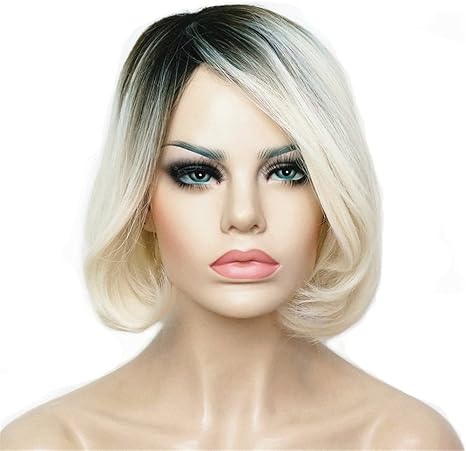 Aimole Ombre Wig Short Bob Wigs Straight White Hair With Dark