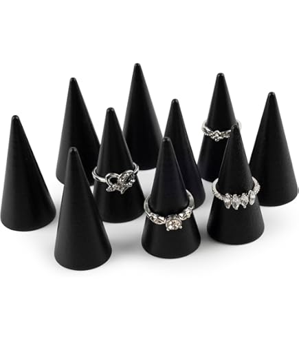 12PCS Wooden Cone Ring Holders Pink 1x2 Inch Finger Jewelry Display Stand Natural Solid Wood Ring
