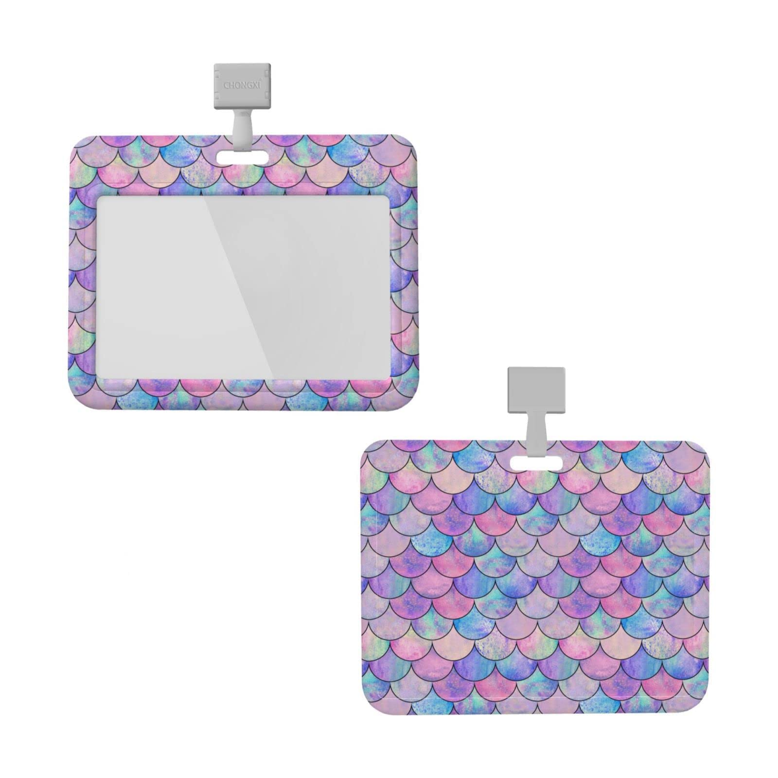 Photo 1 of Mermaid Rainbow Badge Holder Horizontal Detachable Neck Lanyardbadge Holder for Men Women Waterproof Id Card Name Protector Cover with Lanyard Strap for Offices School Driver Licence