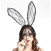 Aceorna Bunny Ears Veil Headband with Lace Mask - Black - Costume Headband - for Women and Girls - Party Accessory - Halloween, Prom, Carnival, Christmas - FREE SIZE