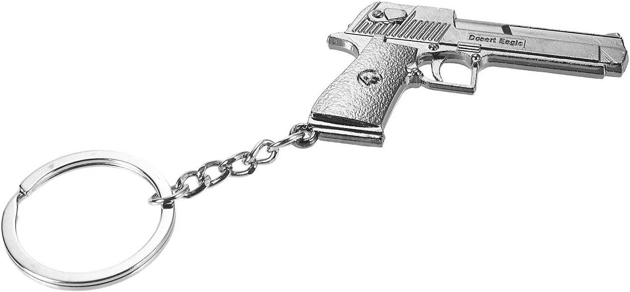 Gun Keychain - 6-Pack Metal Weapon Key Rings Pendant for Men, Birthday Gifts, 6 Designs, Silver: Office Products
