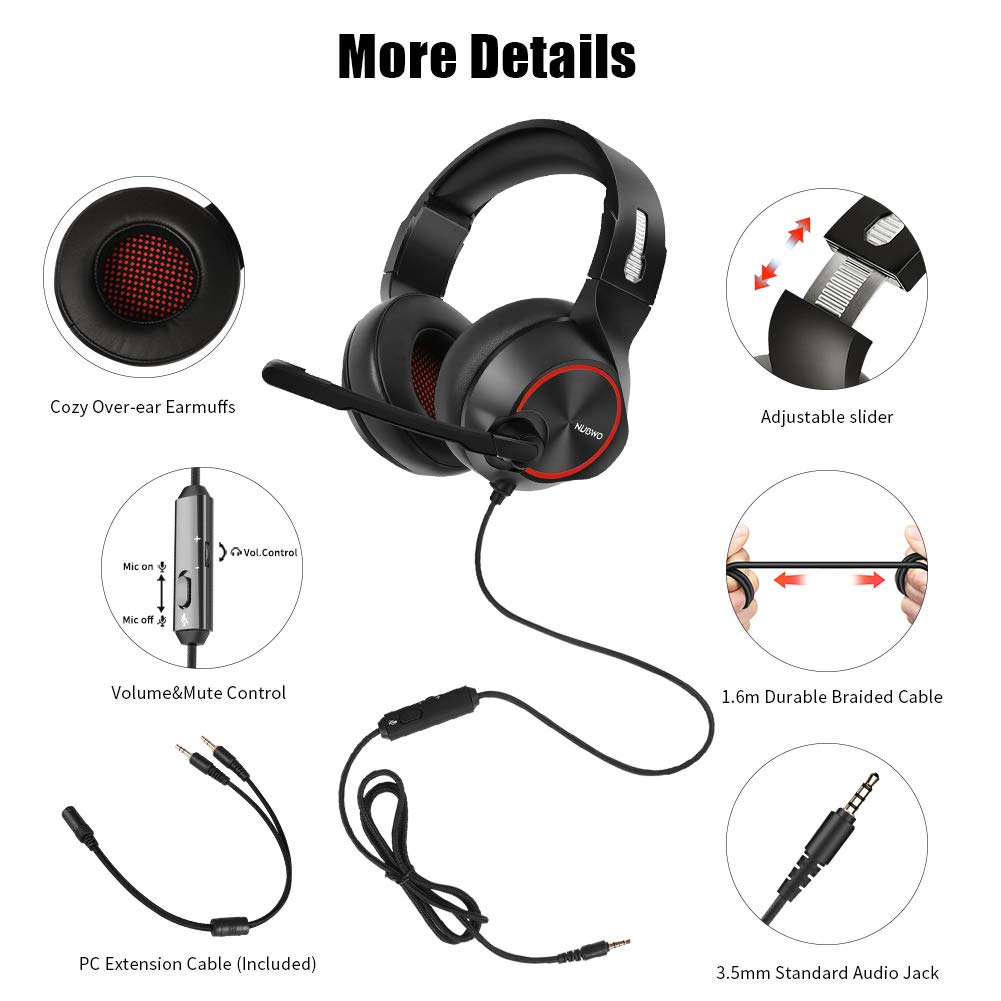 Gaming Headset PS4 3.5mm Wired Stereo Comfort Over-Ear Gaming Headphones with Noise Canceling Mic and Volume Control for Xbox one PC PS4 Smartphones Tablet Computer