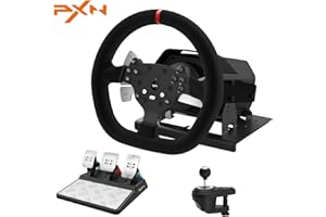 PXN Steering Wheel, V10 Real Force Feedback Gaming Racing Wheel with 6+1 Speed Shifter and Adjustable Magnetic Pedals, Stainl