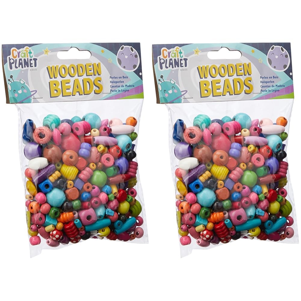 Craft Planet 100 g Wooden Beads Pack, Multi-Colour (Pack of 2)